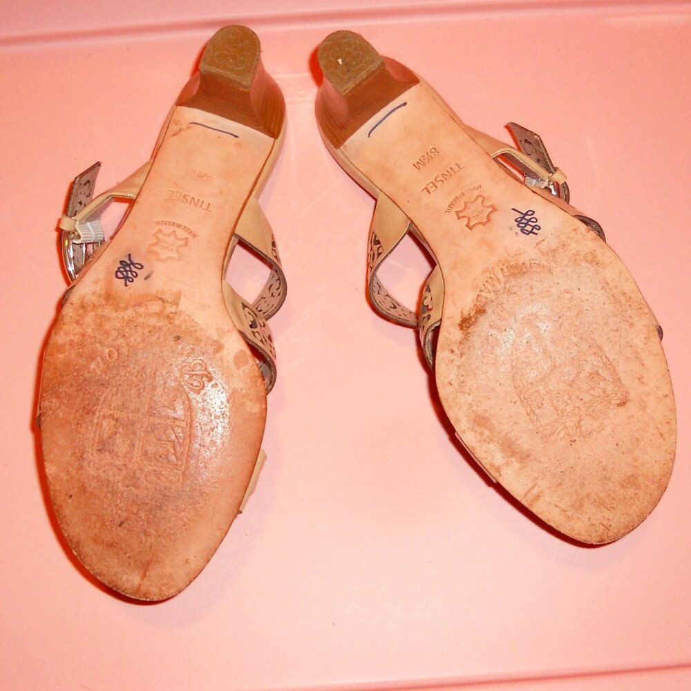 Brighton 8.5 M Cream Leather Laser Cut Sandals 3 Straps "Tinsel" - Picture 6 of 11